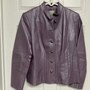 Lavender Metallic Fitted Leather Blazer by Susan Bristol size 6